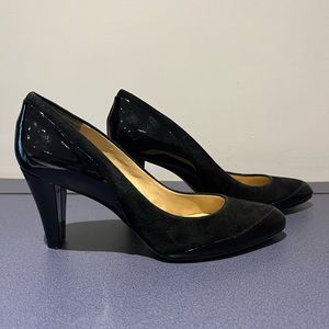 Modern Vintage Suede and Patent Leather Heel
